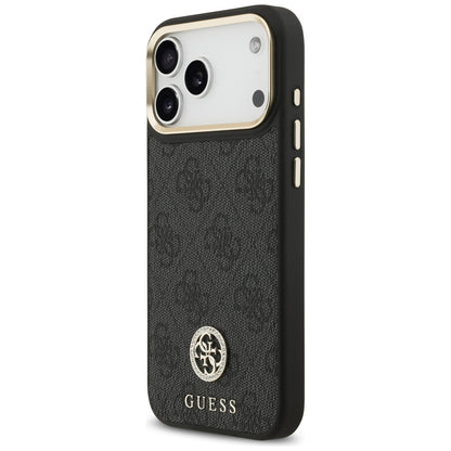 Husa MagSafe pentru Apple iPhone 17 Pro Max, Guess, 4G Strass Logo with Big Strap, Neagra