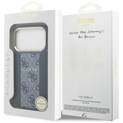 Husa MagSafe pentru Apple iPhone 17 Pro Max, Guess, 4G Stripe, Albastra