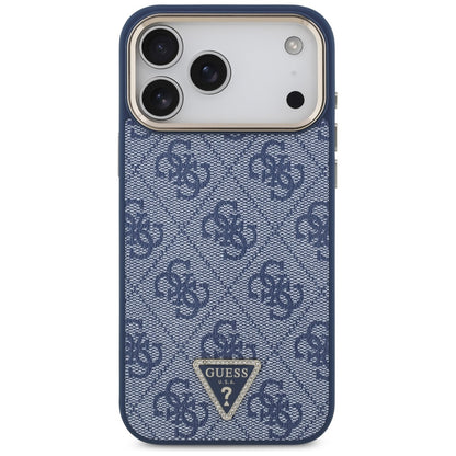 Husa MagSafe pentru Apple iPhone 17 Pro Max, Guess, 4G Triangle Logo, Albastra Aurie