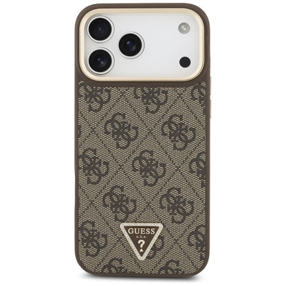 Husa MagSafe pentru Apple iPhone 17 Pro Max, Guess, 4G Triangle Logo, Maro Aurie