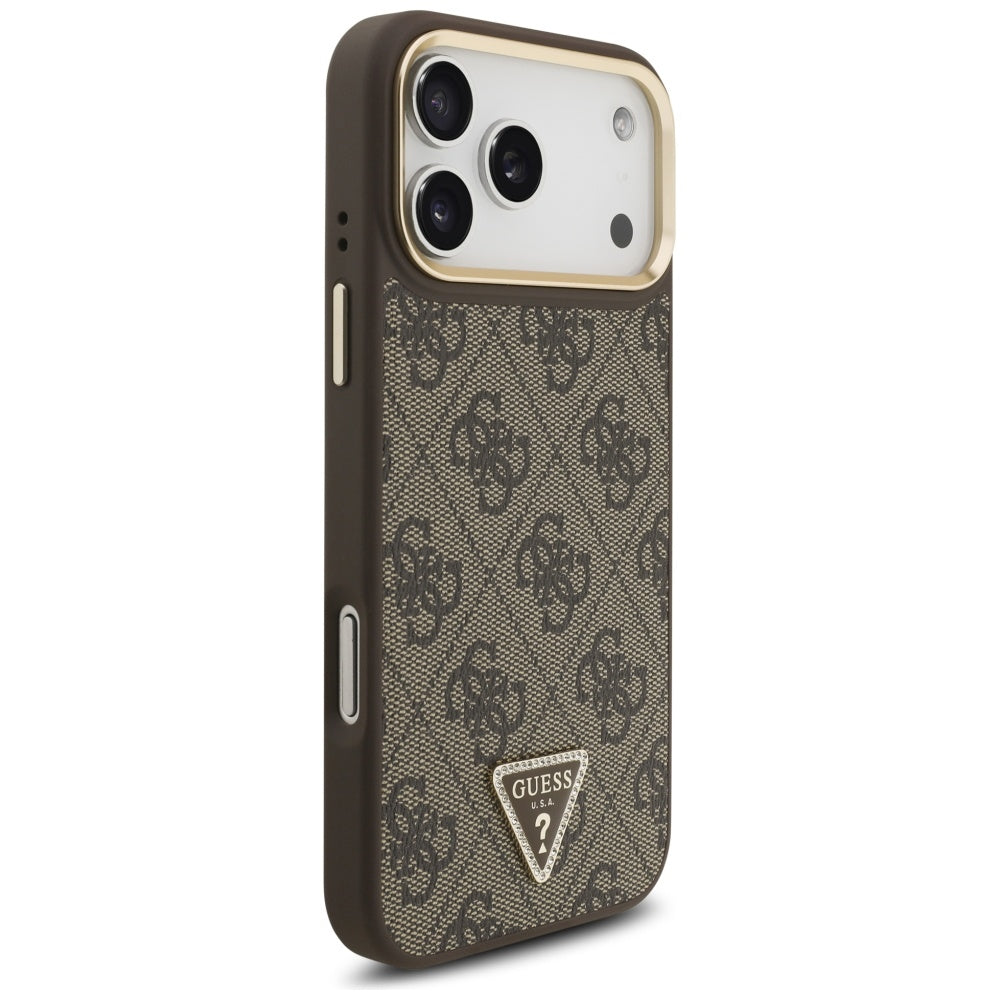 Husa MagSafe pentru Apple iPhone 17 Pro Max, Guess, 4G Triangle Logo, Maro Aurie