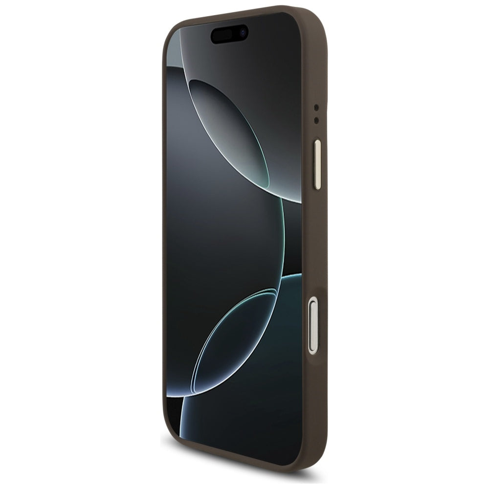 Husa MagSafe pentru Apple iPhone 17 Pro Max, Guess, 4G Triangle Logo, Maro Aurie
