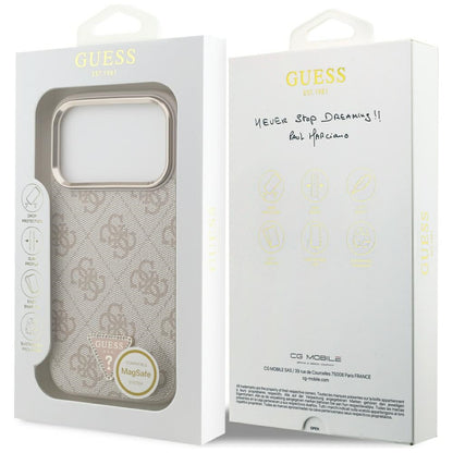 Husa MagSafe pentru Apple iPhone 17 Pro Max, Guess, 4G Triangle Logo, Roz Aurie