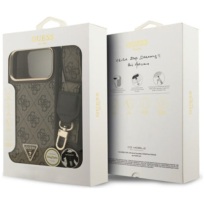 Husa MagSafe pentru Apple iPhone 17 Pro Max, Guess, 4G Triangle Logo with Big Strap, Maro