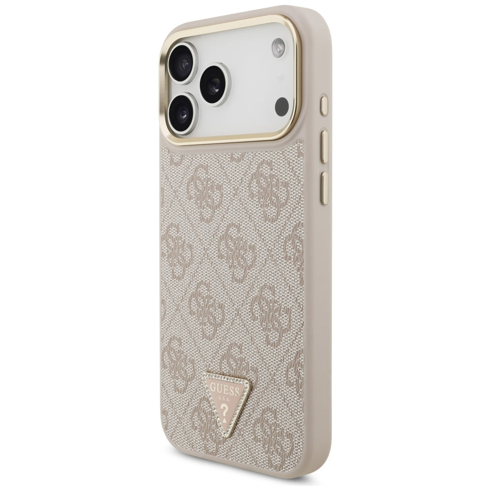 Husa MagSafe pentru Apple iPhone 17 Pro Max, Guess, 4G Triangle Logo with Big Strap, Roz