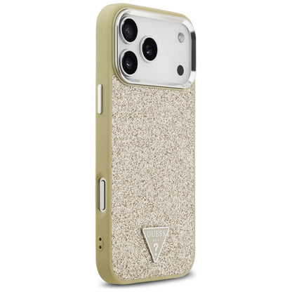 Husa MagSafe pentru Apple iPhone 17 Pro Max, Guess, Glitter Triangle Logo, Aurie