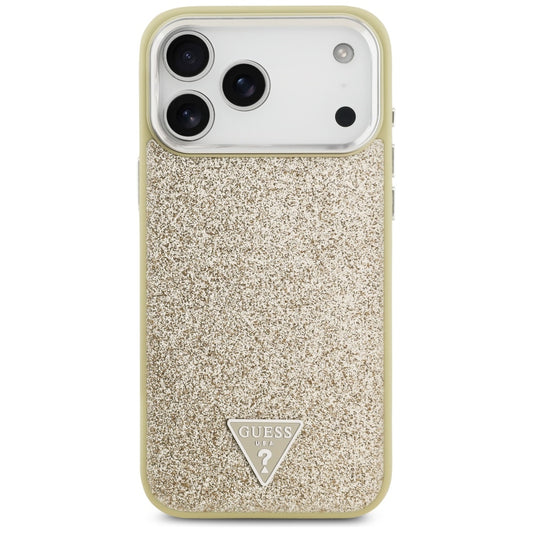 Husa MagSafe pentru Apple iPhone 17 Pro Max, Guess, Glitter Triangle Logo, Aurie