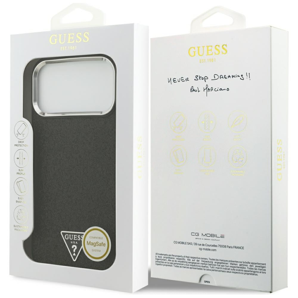 Husa MagSafe pentru Apple iPhone 17 Pro Max, Guess, Glitter Triangle Logo, Neagra