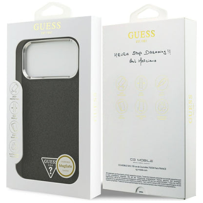 Husa MagSafe pentru Apple iPhone 17 Pro Max, Guess, Glitter Triangle Logo, Neagra