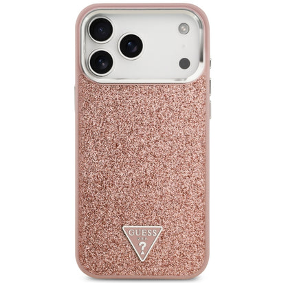 Husa MagSafe pentru Apple iPhone 17 Pro Max, Guess, Glitter Triangle Logo, Roz