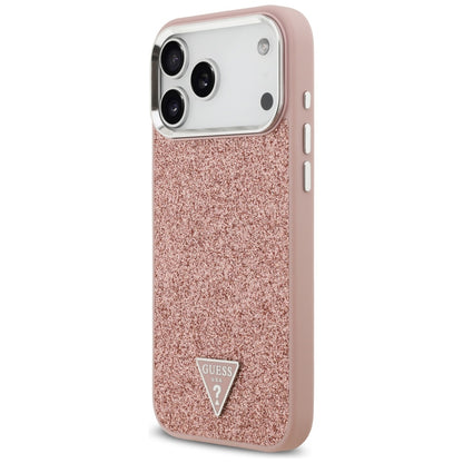 Husa MagSafe pentru Apple iPhone 17 Pro Max, Guess, Glitter Triangle Logo, Roz