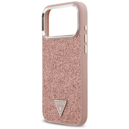 Husa MagSafe pentru Apple iPhone 17 Pro Max, Guess, Glitter Triangle Logo, Roz