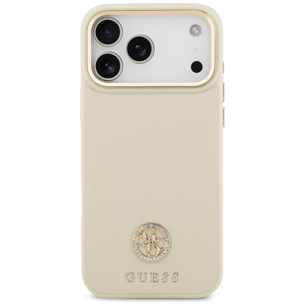 Husa MagSafe pentru Apple iPhone 17 Pro Max, Guess, Grained Strass Logo, Bej