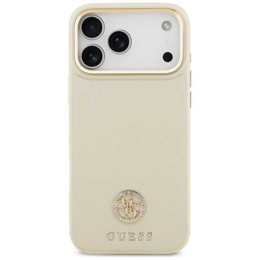 Husa MagSafe pentru Apple iPhone 17 Pro Max, Guess, Grained Strass Logo, Bej
