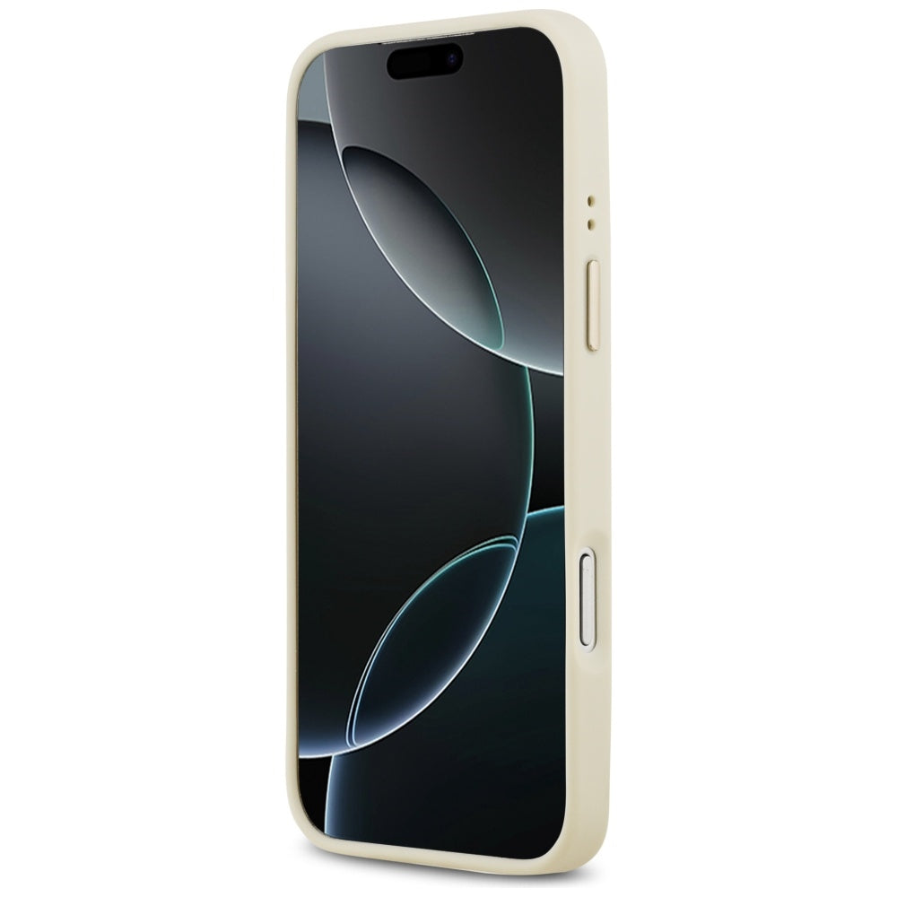 Husa MagSafe pentru Apple iPhone 17 Pro Max, Guess, Grained Strass Logo, Bej