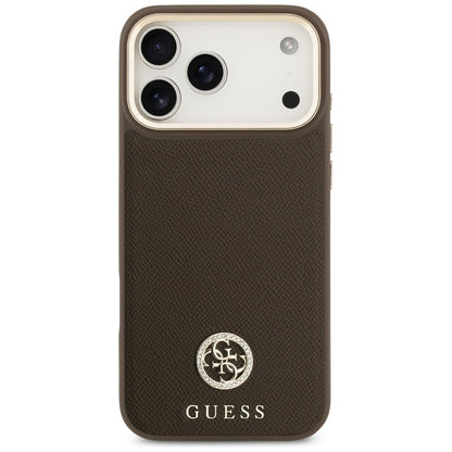 Husa MagSafe pentru Apple iPhone 17 Pro Max, Guess, Grained Strass Logo, Maro