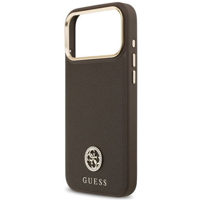 Husa MagSafe pentru Apple iPhone 17 Pro Max, Guess, Grained Strass Logo, Maro