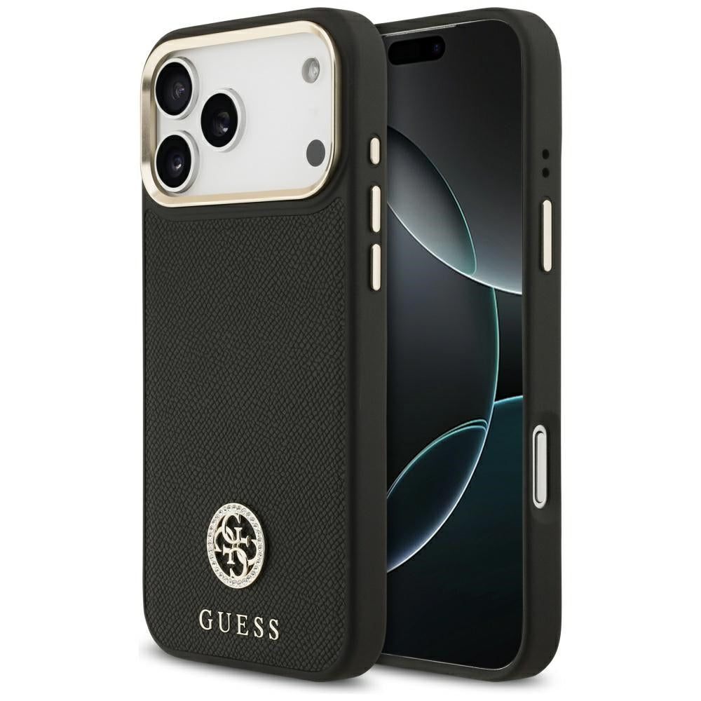 Husa MagSafe pentru Apple iPhone 17 Pro Max, Guess, Grained Strass Logo, Neagra