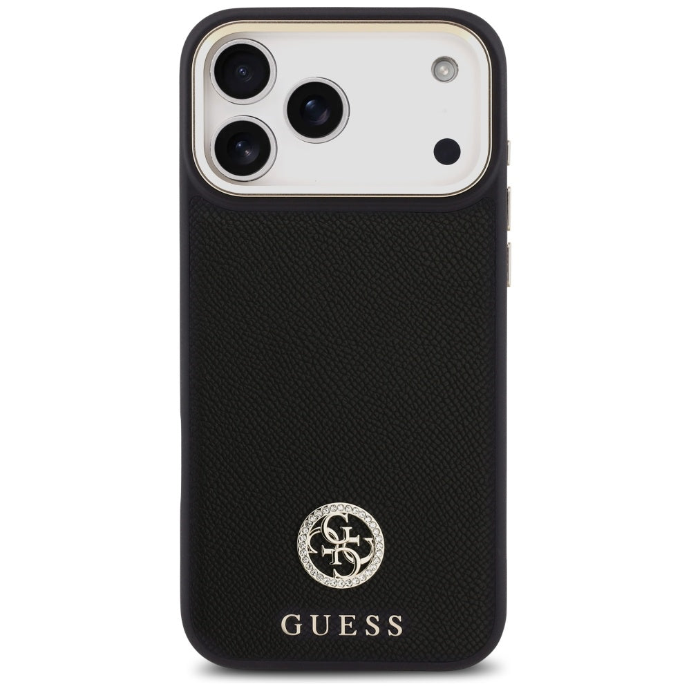 Husa MagSafe pentru Apple iPhone 17 Pro Max, Guess, Grained Strass Logo, Neagra