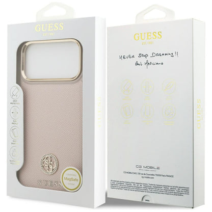 Husa MagSafe pentru Apple iPhone 17 Pro Max, Guess, Grained Strass Logo, Roz