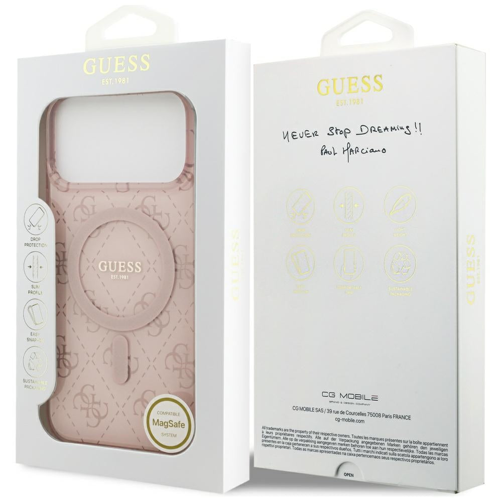 Husa MagSafe pentru Apple iPhone 17 Pro Max, Guess, IML 4G Background, Roz