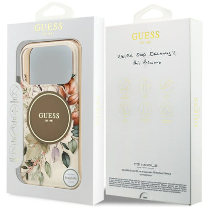 Husa MagSafe pentru Apple iPhone 17 Pro Max, Guess, IML Flower & Tonal Circle, Maro