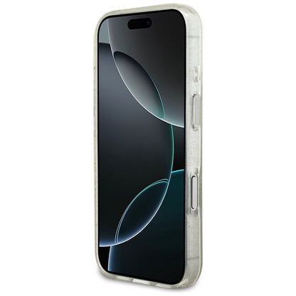 Husa MagSafe pentru Apple iPhone 17 Pro Max, Guess, IML Glitter with Pearl Strap, Transparenta