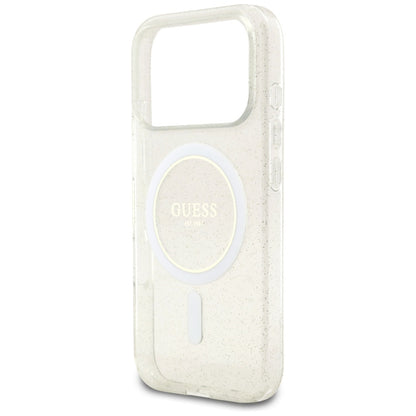 Husa MagSafe pentru Apple iPhone 17 Pro Max, Guess, IML Glitter with Pearl Strap, Transparenta