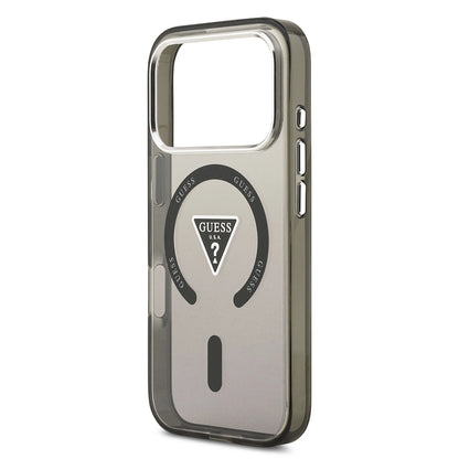 Husa MagSafe pentru Apple iPhone 17 Pro Max, Guess, IML Gradient Triangle Logo, Neagra Argintie