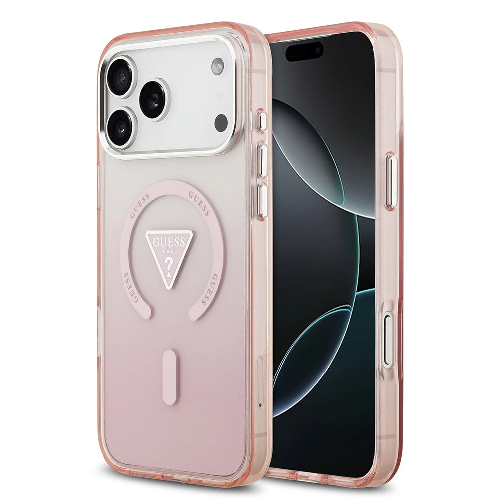 Husa MagSafe pentru Apple iPhone 17 Pro Max, Guess, IML Gradient Triangle Logo, Roz