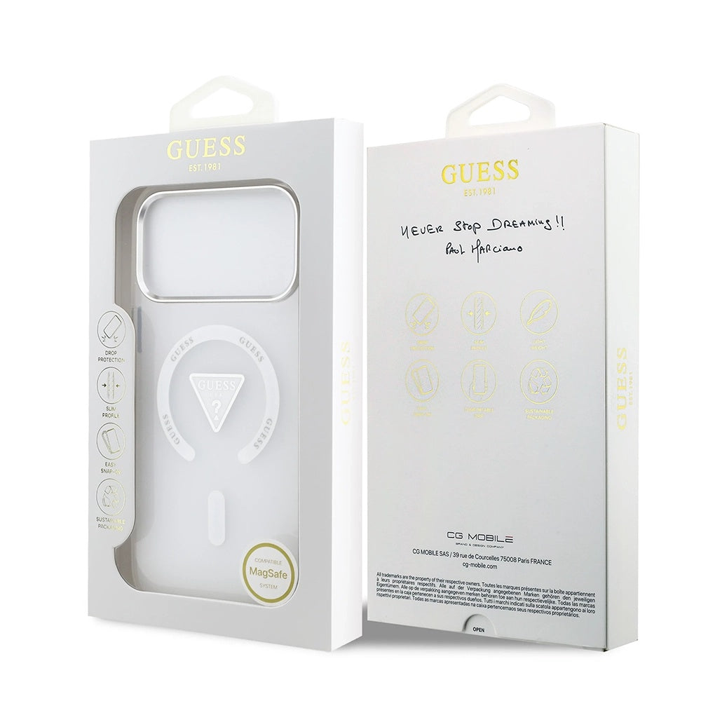 Husa MagSafe pentru Apple iPhone 17 Pro Max, Guess, IML Gradient Triangle Logo, Transparenta