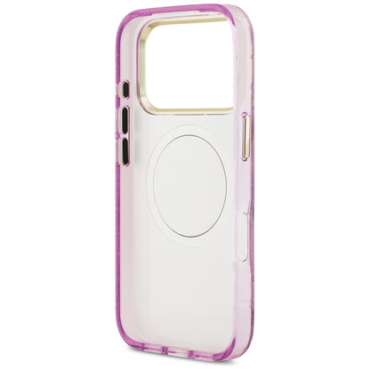 Husa MagSafe pentru Apple iPhone 17 Pro Max, Guess, IML Metal Glitter Flowers Triangle, Mov