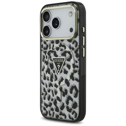 Husa MagSafe pentru Apple iPhone 17 Pro Max, Guess, Leopard Glitter, Neagra