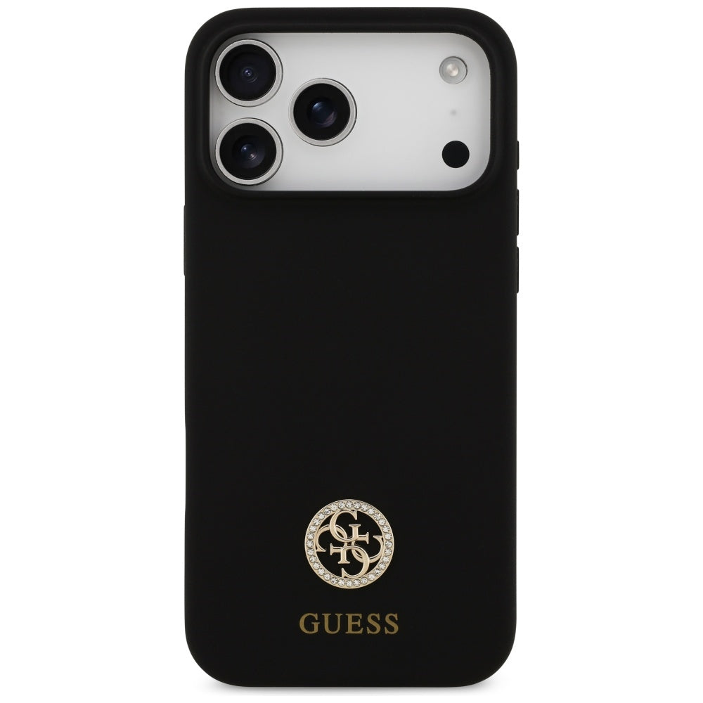 Husa MagSafe pentru Apple iPhone 17 Pro Max, Guess, Logo Strass 4G, Neagra