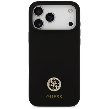 Husa MagSafe pentru Apple iPhone 17 Pro Max, Guess, Logo Strass 4G, Neagra