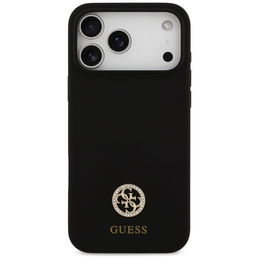 Husa MagSafe pentru Apple iPhone 17 Pro Max, Guess, Logo Strass 4G, Neagra