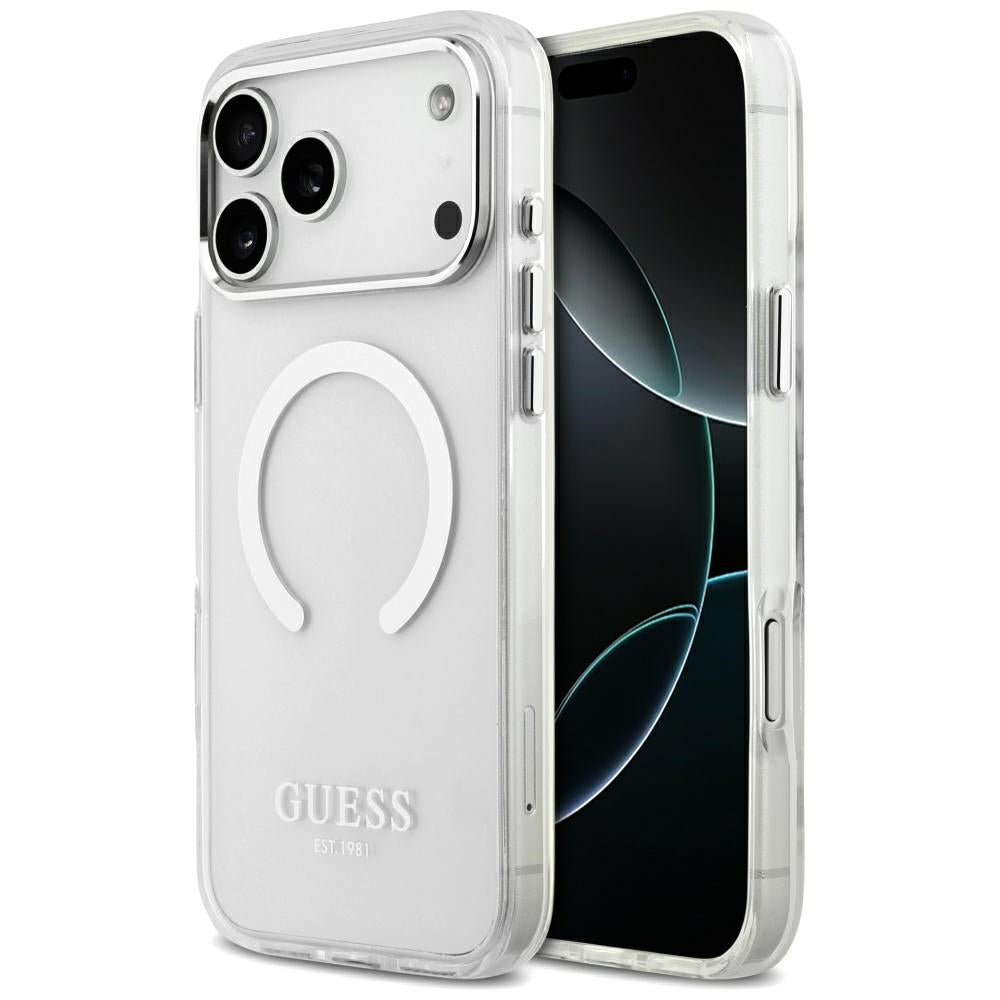 Husa MagSafe pentru Apple iPhone 17 Pro Max, Guess, Metal Outline, Argintie