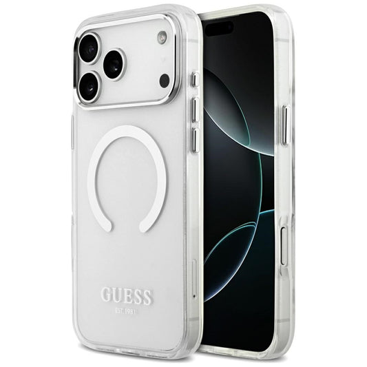 Husa MagSafe pentru Apple iPhone 17 Pro Max, Guess, Metal Outline, Argintie