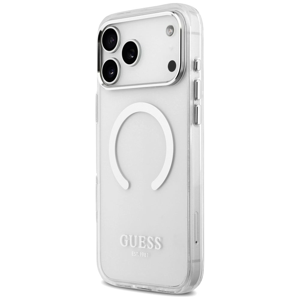 Husa MagSafe pentru Apple iPhone 17 Pro Max, Guess, Metal Outline, Argintie