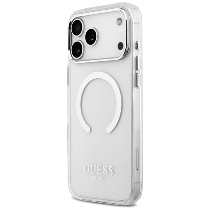 Husa MagSafe pentru Apple iPhone 17 Pro Max, Guess, Metal Outline, Argintie