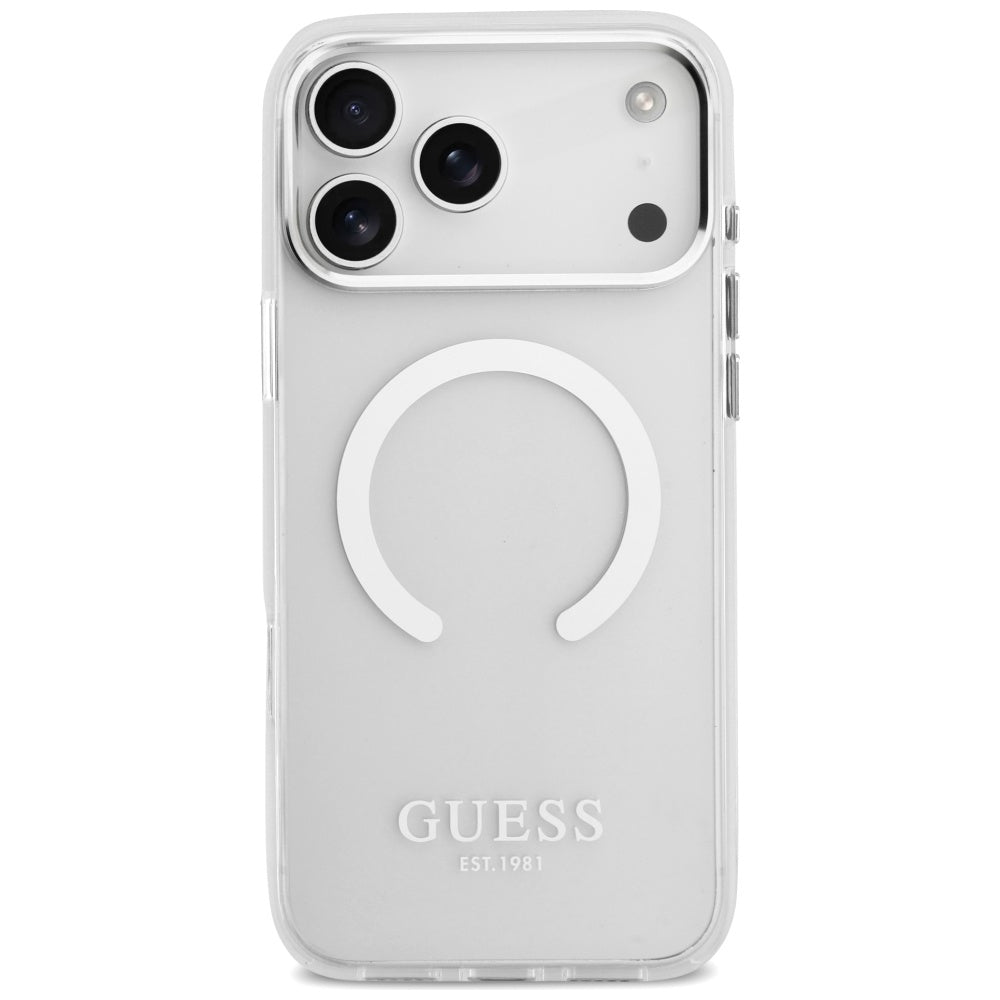 Husa MagSafe pentru Apple iPhone 17 Pro Max, Guess, Metal Outline, Argintie