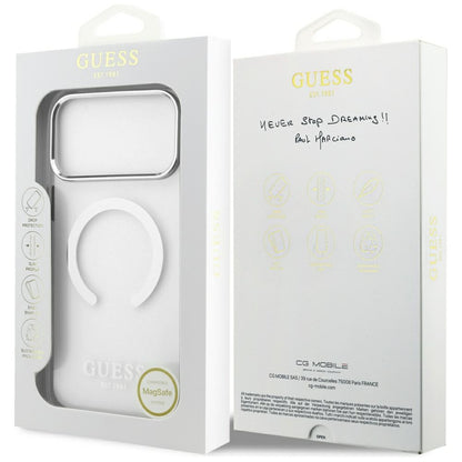 Husa MagSafe pentru Apple iPhone 17 Pro Max, Guess, Metal Outline, Argintie