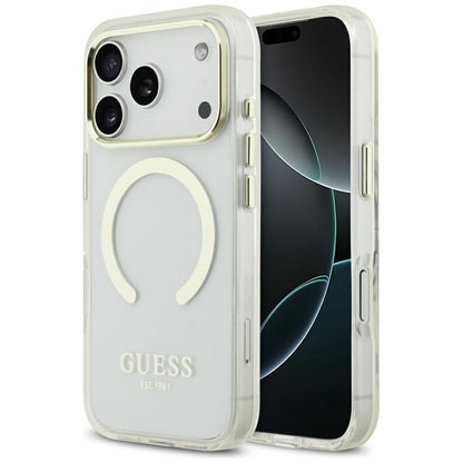 Husa MagSafe pentru Apple iPhone 17 Pro Max, Guess, Metal Outline, Aurie