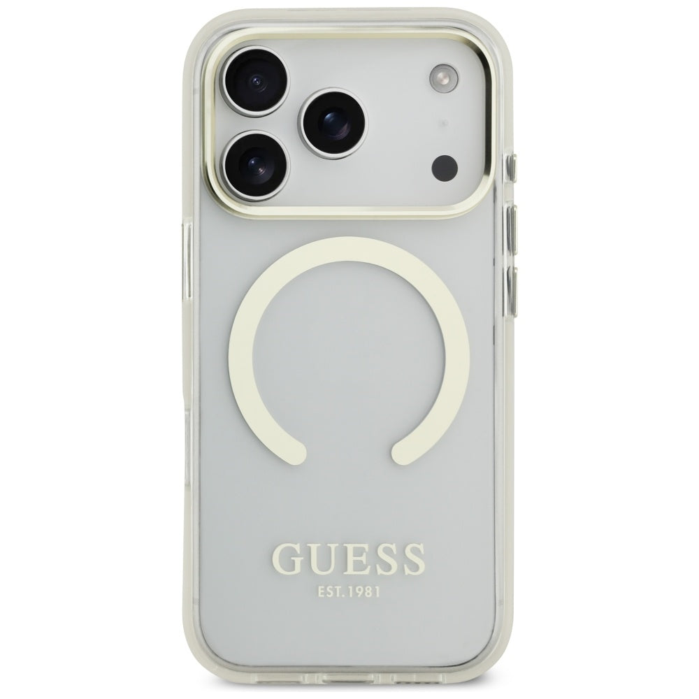 Husa MagSafe pentru Apple iPhone 17 Pro Max, Guess, Metal Outline, Aurie