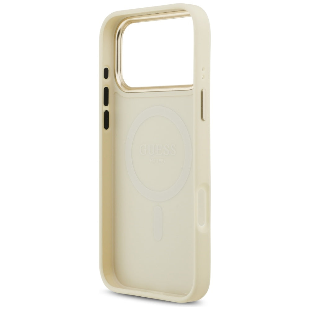 Husa MagSafe pentru Apple iPhone 17 Pro Max, Guess, Peony Hot Stamp, Bej