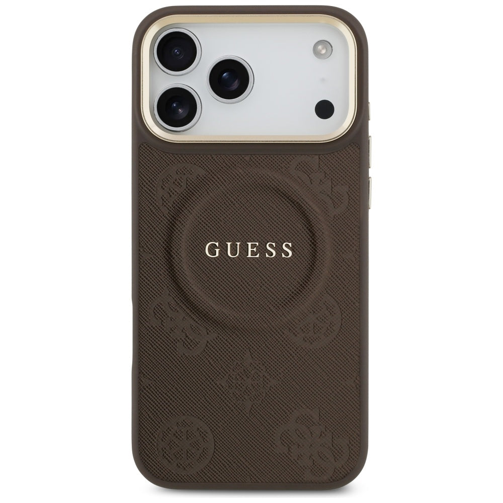 Husa MagSafe pentru Apple iPhone 17 Pro Max, Guess, Peony Hot Stamp, Maro