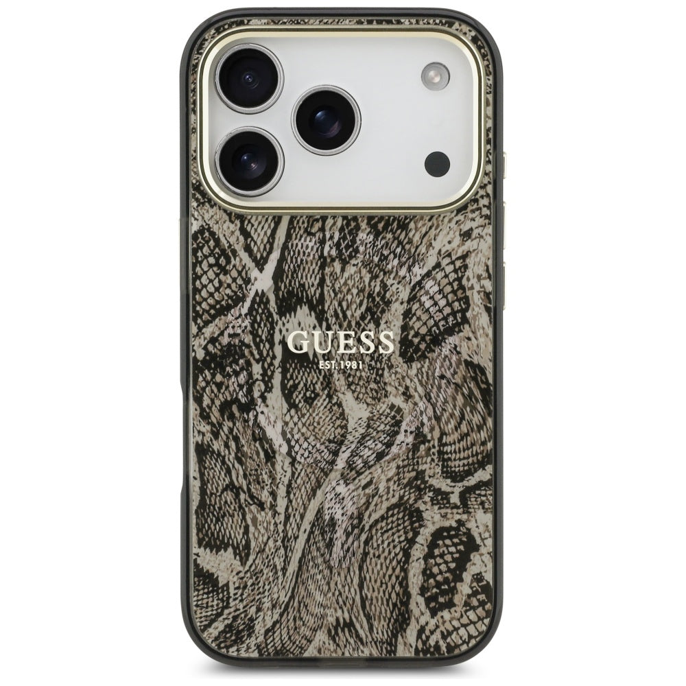 Husa MagSafe pentru Apple iPhone 17 Pro Max, Guess, Python Pattern, Maro