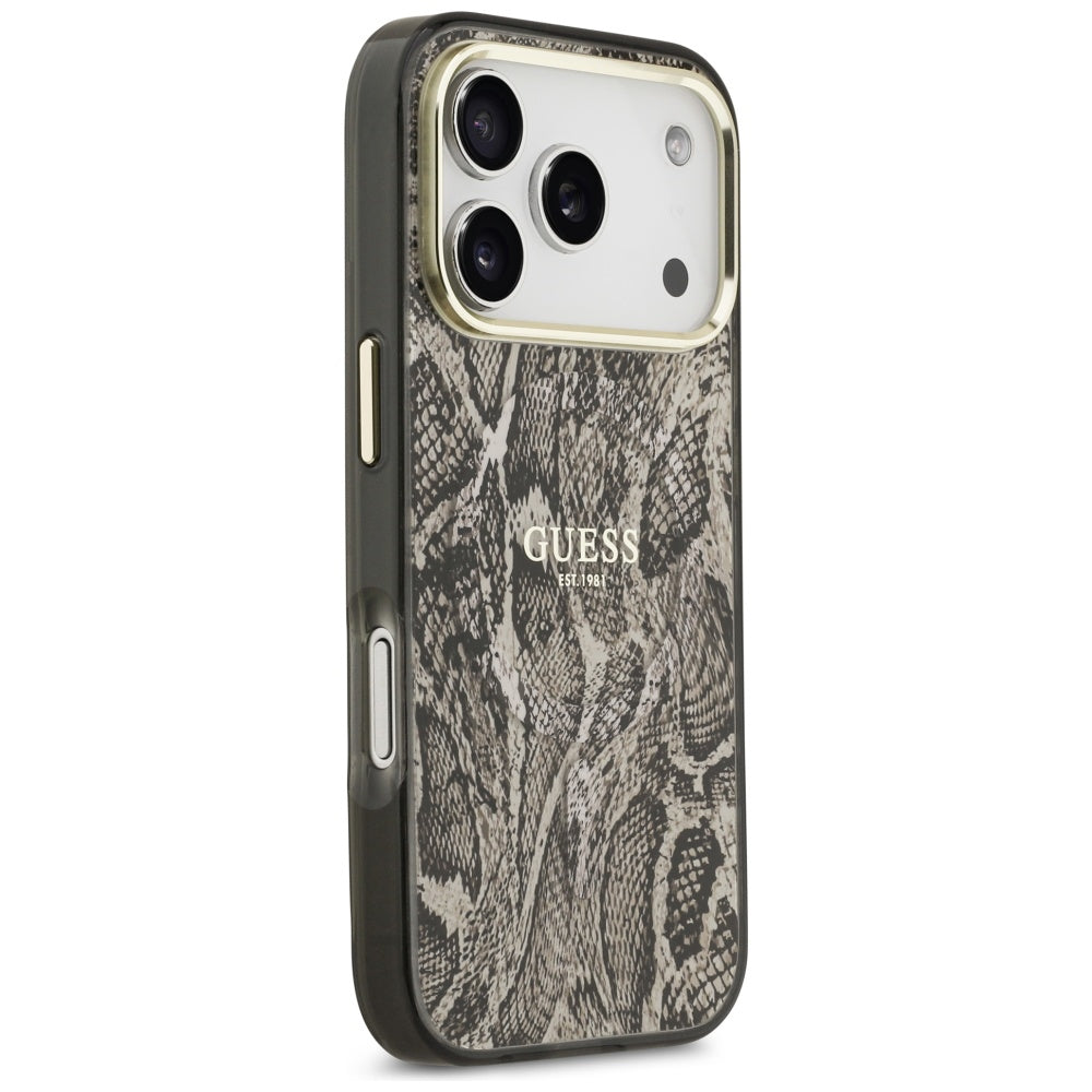 Husa MagSafe pentru Apple iPhone 17 Pro Max, Guess, Python Pattern, Maro