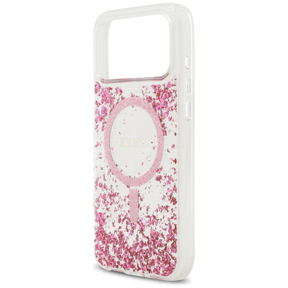 Husa MagSafe pentru Apple iPhone 17 Pro Max, Guess, Resin Bottom Glitter, Roz