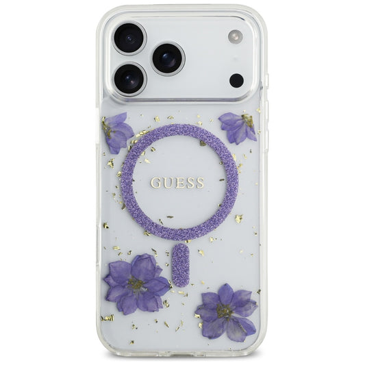 Husa MagSafe pentru Apple iPhone 17 Pro Max, Guess, Resin Flowers and Glitter, Mov